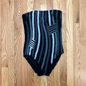 Gottex Rick Rack Black Gray Strapless One Piece Bathing Suit‎